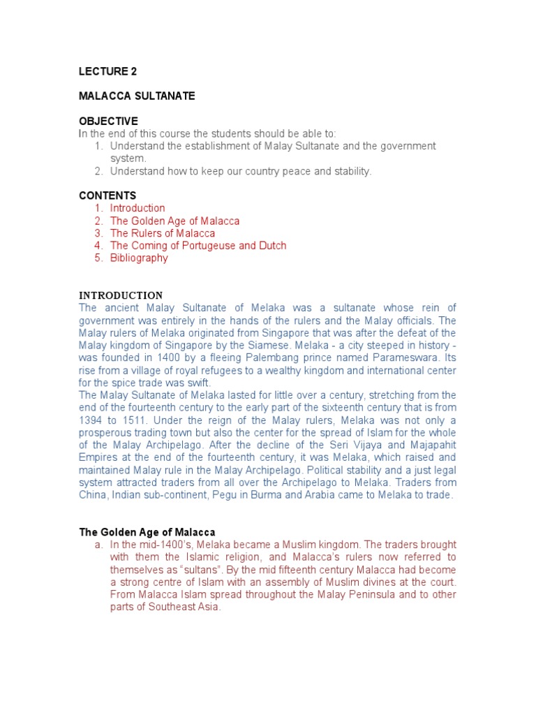 Malacca Sultanate: Rulers and Legacy | PDF | Strait Of Malacca | Asia