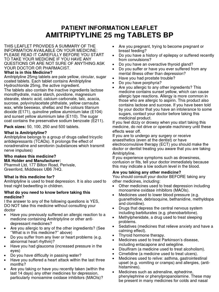 Amitriptyline 25 MG Tablets BP Patient Information Leaflet PDF