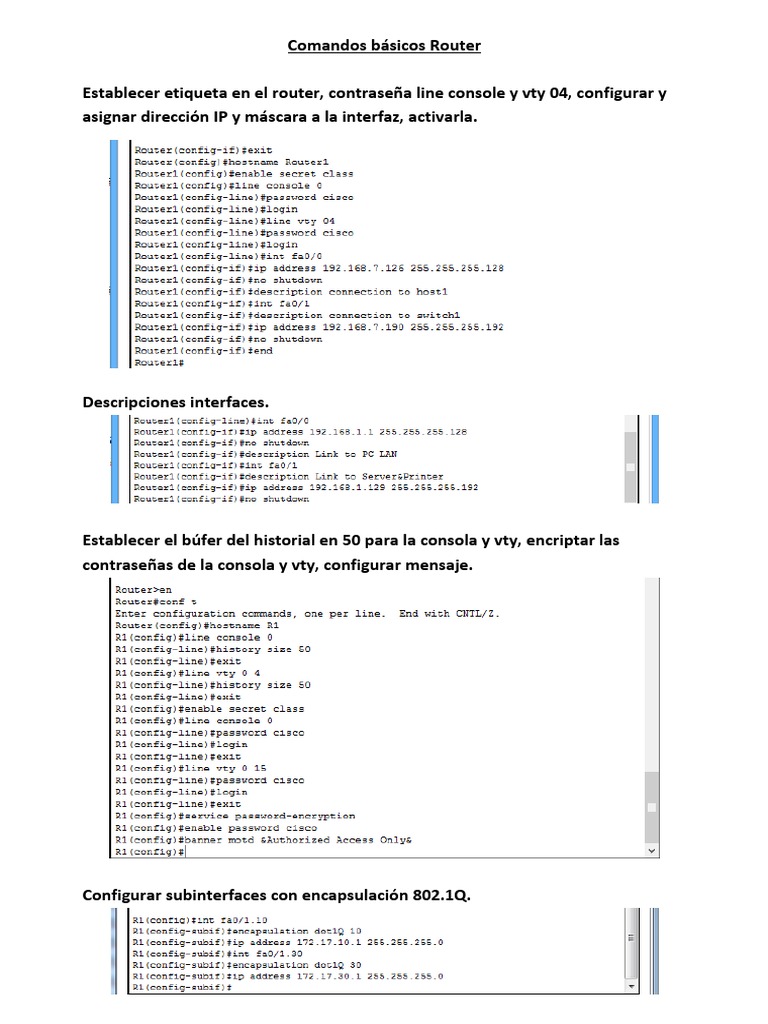 Comandos Básicos Router y Switch Del Examen | PDF | Protocolos de red ...
