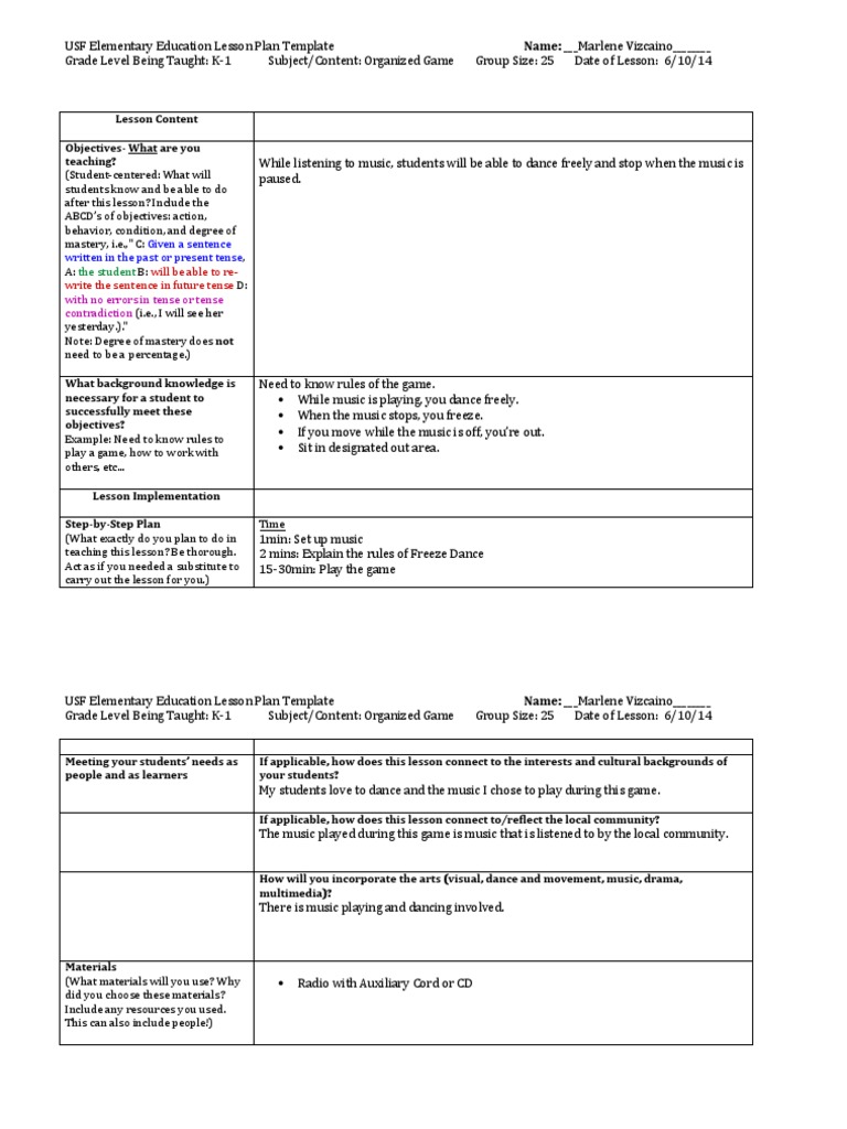 Freeze Dance Lesson  PDF  Lesson Plan  Education Theory