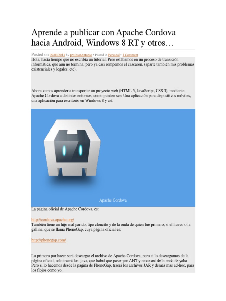 Aprende A Publicar Con Apache Cordova Hacia Android | PDF | Windows 8 ...