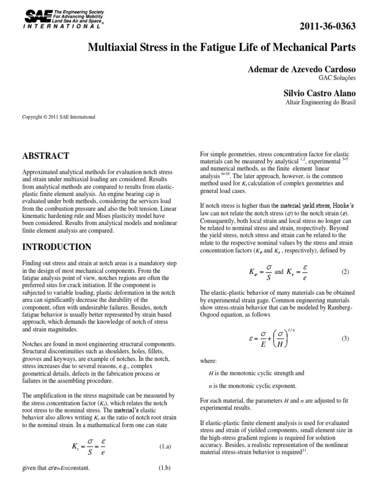 Multiaxial Stress in The Fatigue Life of Mechanical Parts | PDF ...
