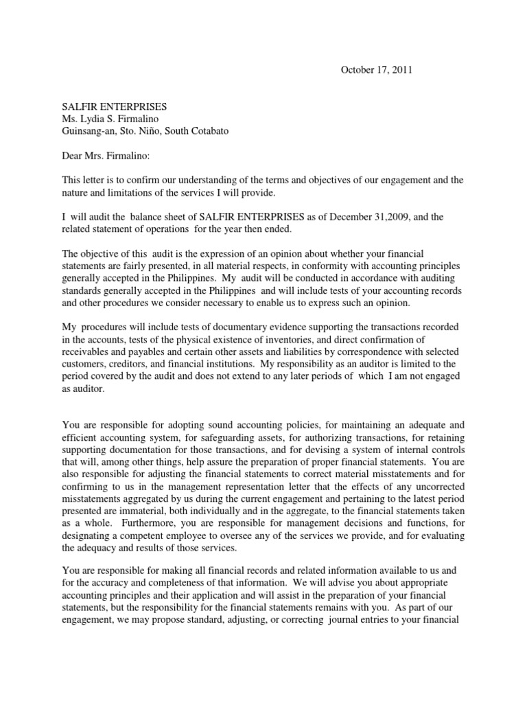 What Is Audit Engagement Letter
