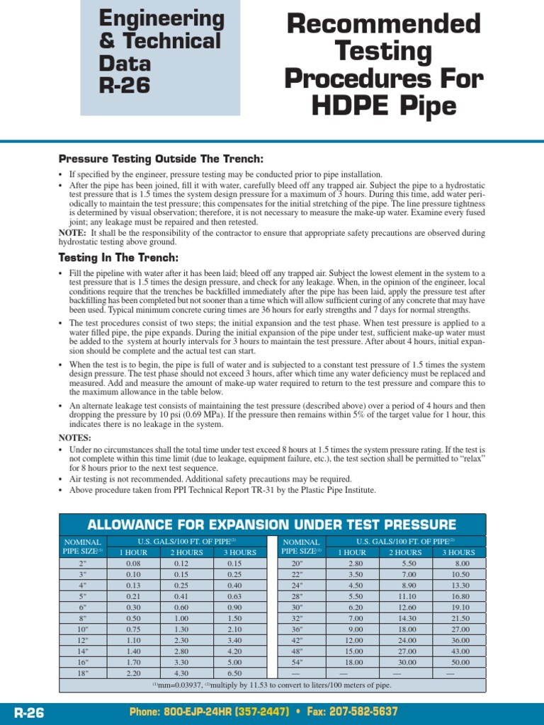 HDPE Pipe Pressure Testing Procedures | PDF