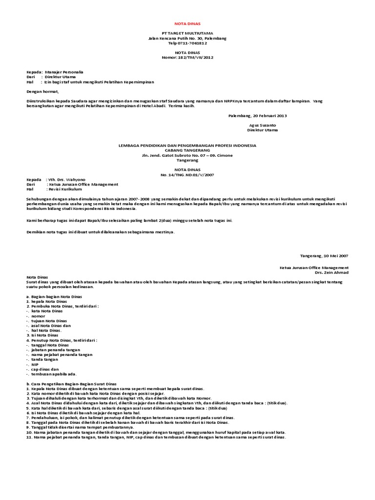 Contoh Surat Nota Dinas Perusahaan Simak Gambar Berikut