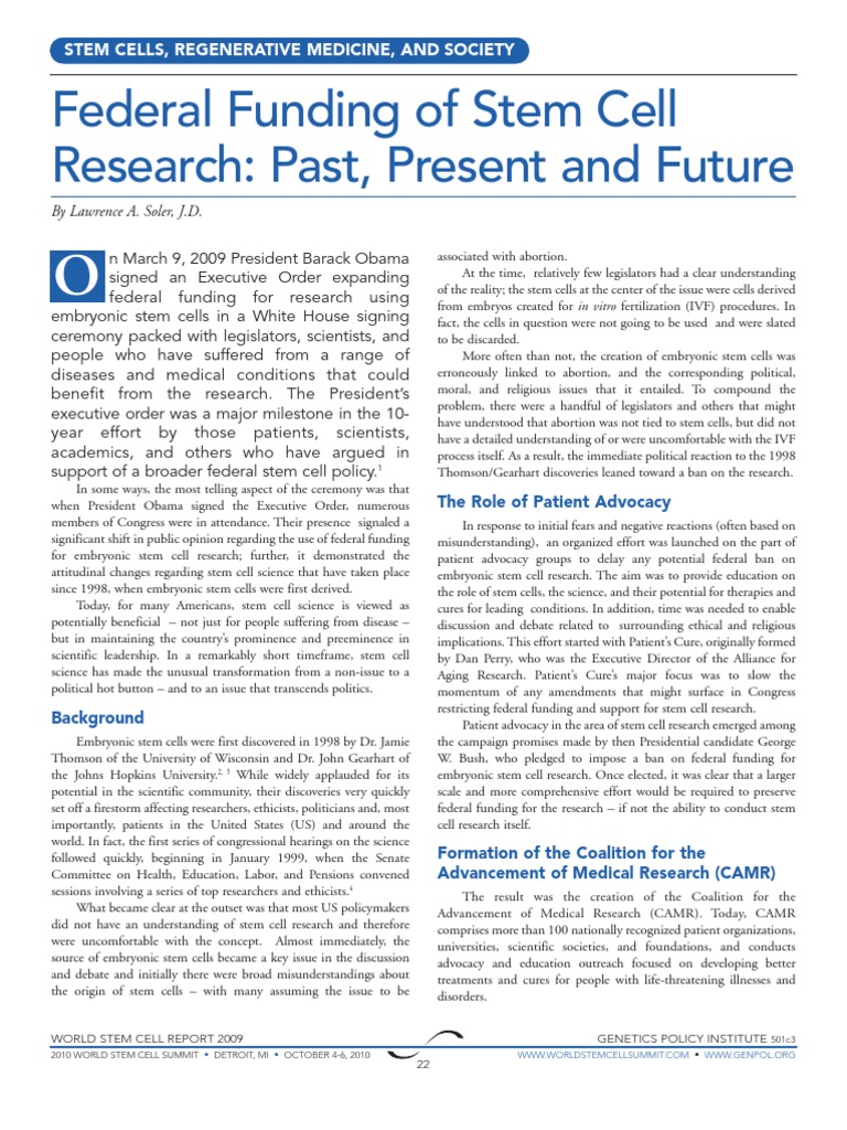 Federal Funding of Stem Cell Research: Past, Present and Future | PDF ...
