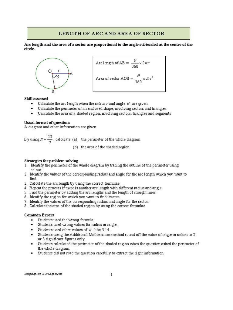 Arc Length & Sector Area Worksheet | PDF | Angle | Circle