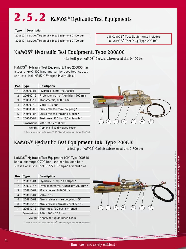 Kamos® Hydraulic Test Equipments: - For Testing of Kamos Gaskets Subsea ...