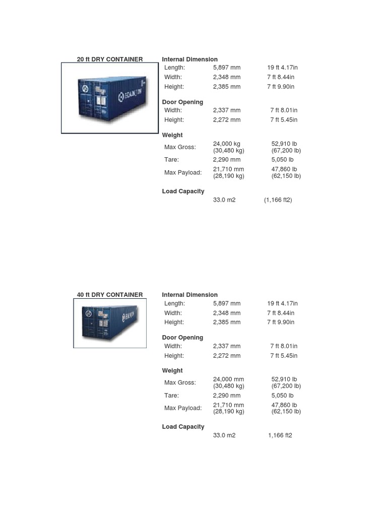 Shipping Container Specs Guide | PDF