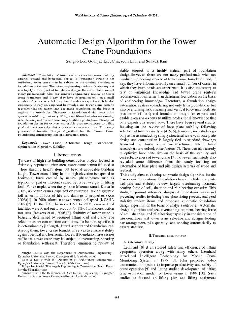 Automatic Design for Tower Crane Foundations | PDF | Crane (Machine ...