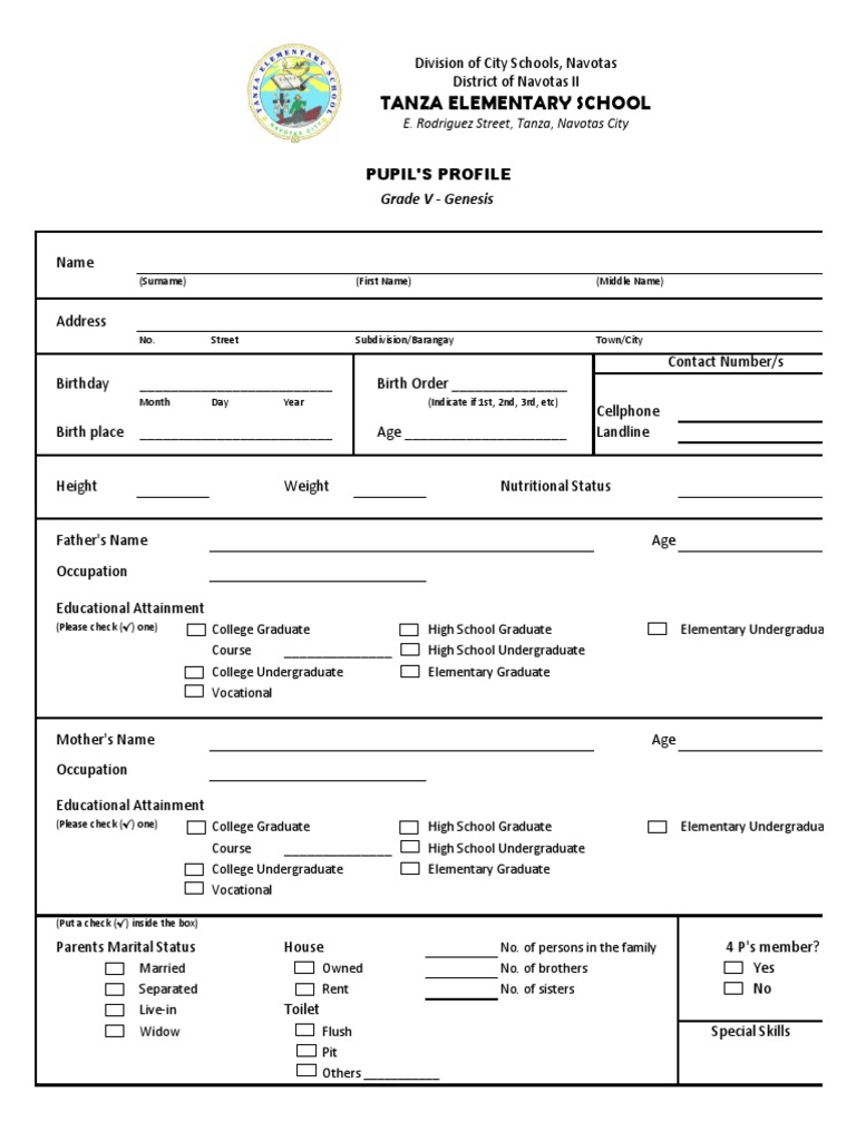 Student Profile Format for Grade V | PDF
