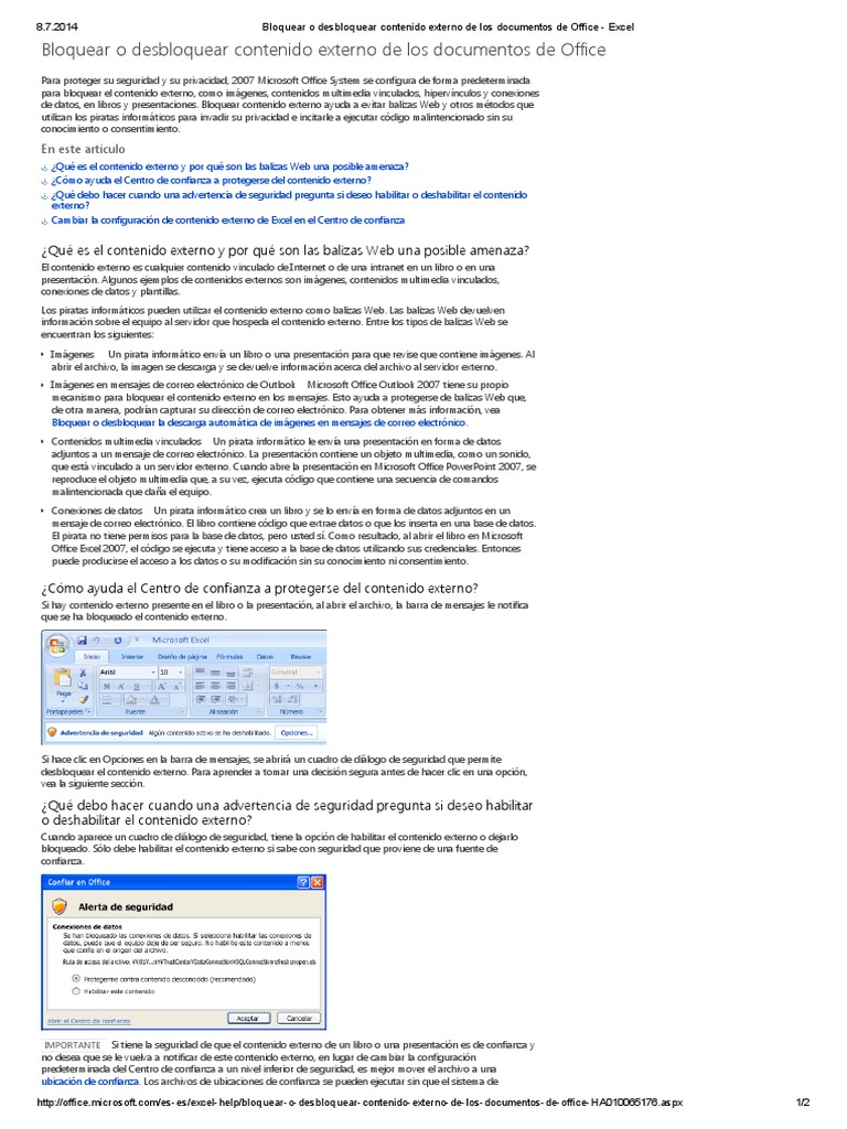 Bloquear o Desbloquear Contenido Externo de Los Documentos de Office | PDF  | Microsoft Excel | Correo electrónico