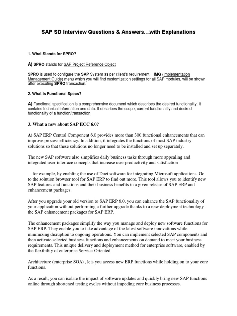 Sap SD Interview Qustions | PDF | Invoice | Sap Se