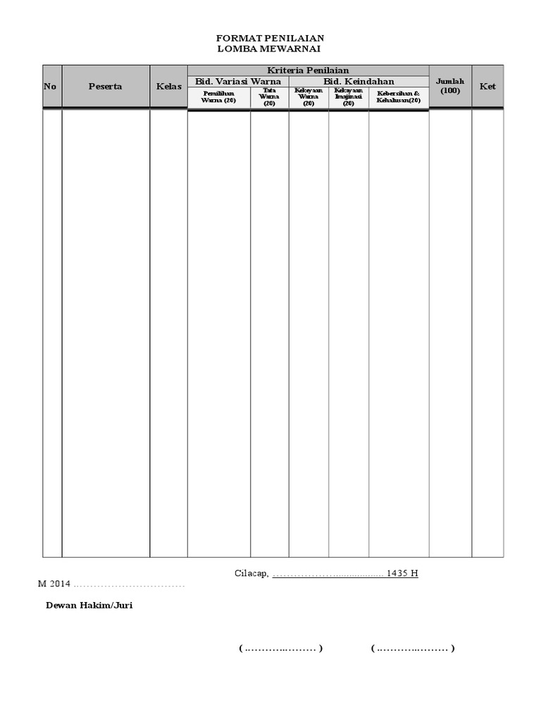 Format Penilaian Mewarnai Guru Paud