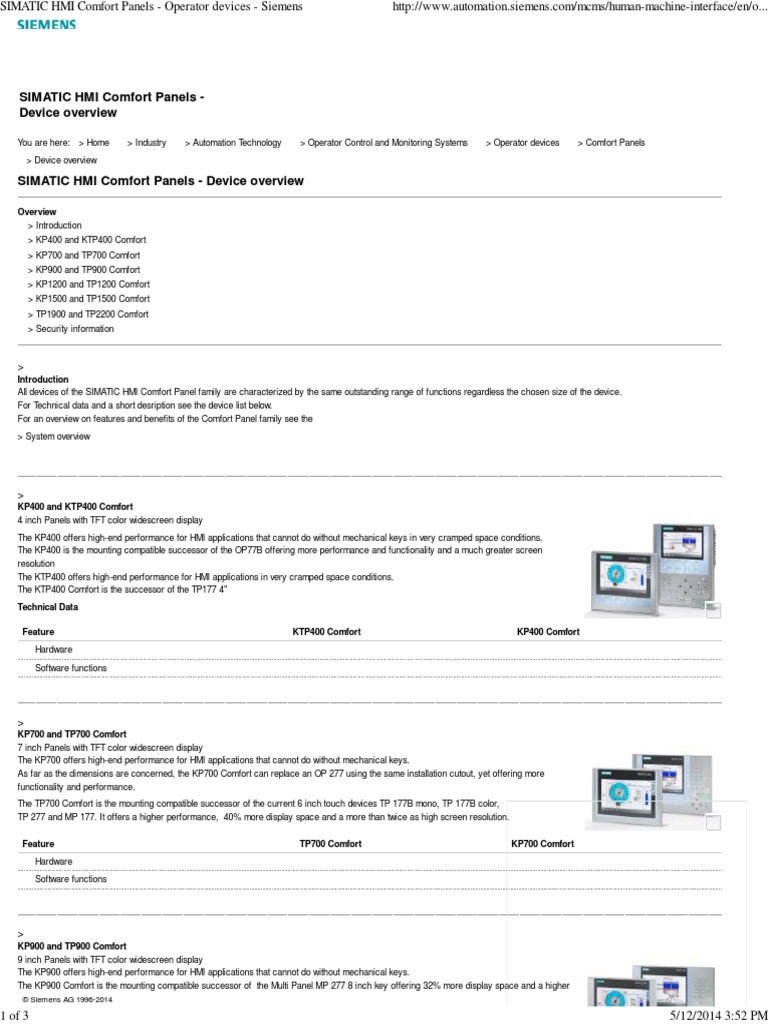SIMATIC HMI Comfort Panels - Operator Devices - Siemens | PDF | User ...
