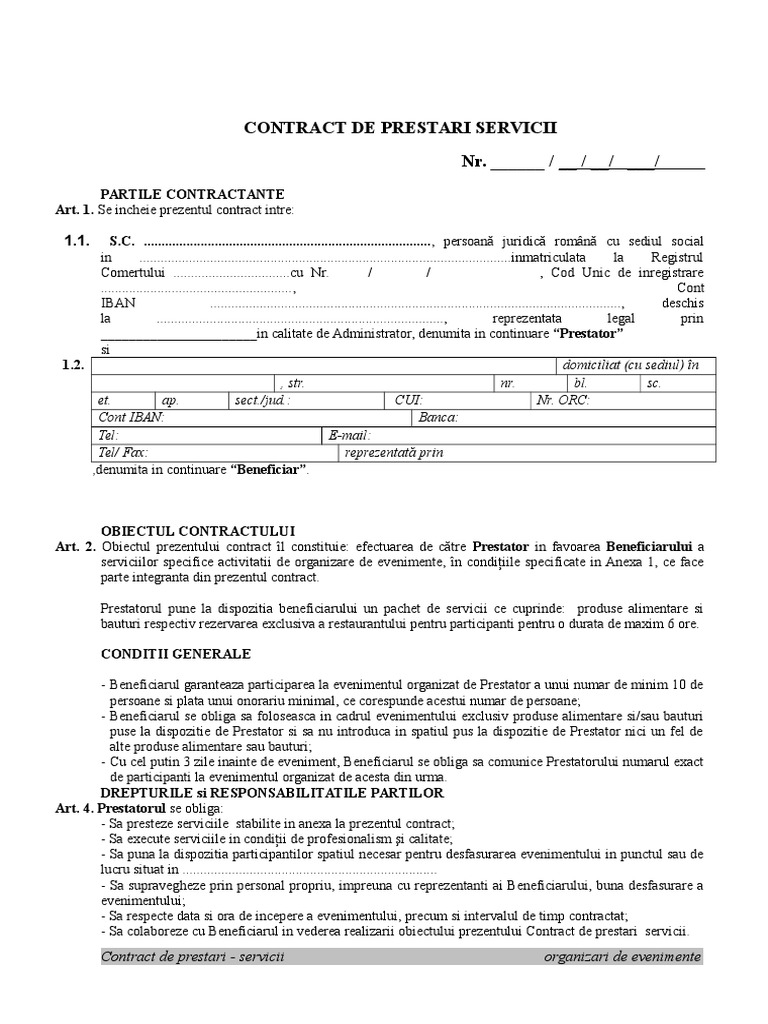 Contract de Prestari - Organizare - Evenimente | PDF