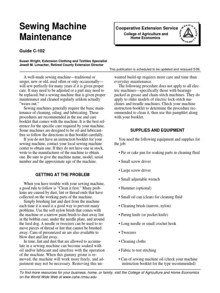 Sewing Machine Maintenance Guide | PDF | Sewing Machine | Sewing Needle