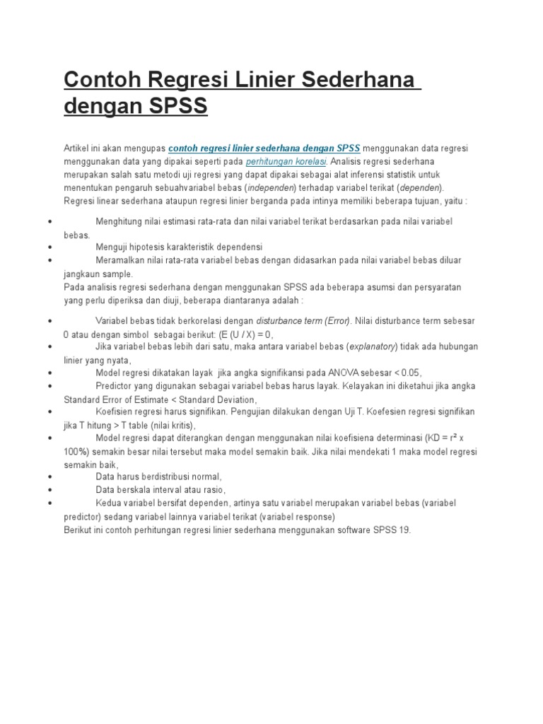 Contoh Regresi Linier Sederhana Dengan Spss