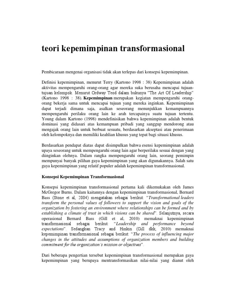 Teori Kepemimpinan Transformasional