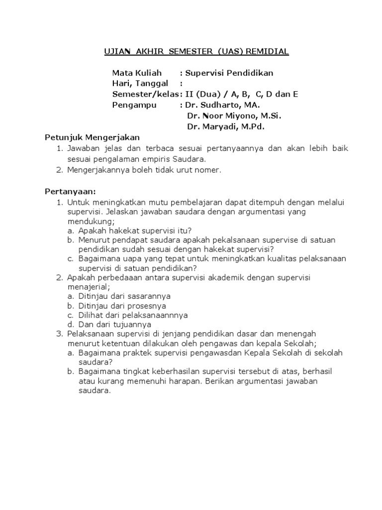 SOAL UAS Remidial Supervisi Pendidikan PDF