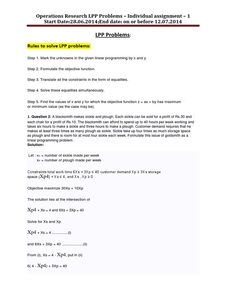 CU - LPP Problems Assignment | PDF | Mathematical Optimization ...