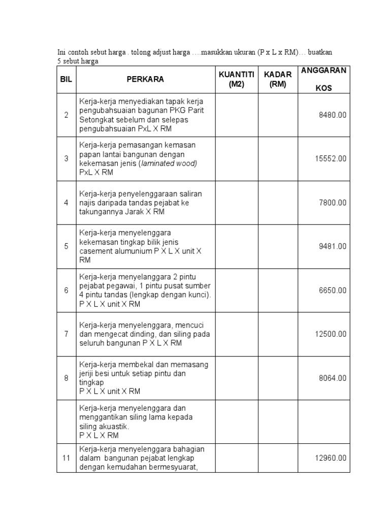 Contoh Jadual Kerja Ladang - Contoh 37