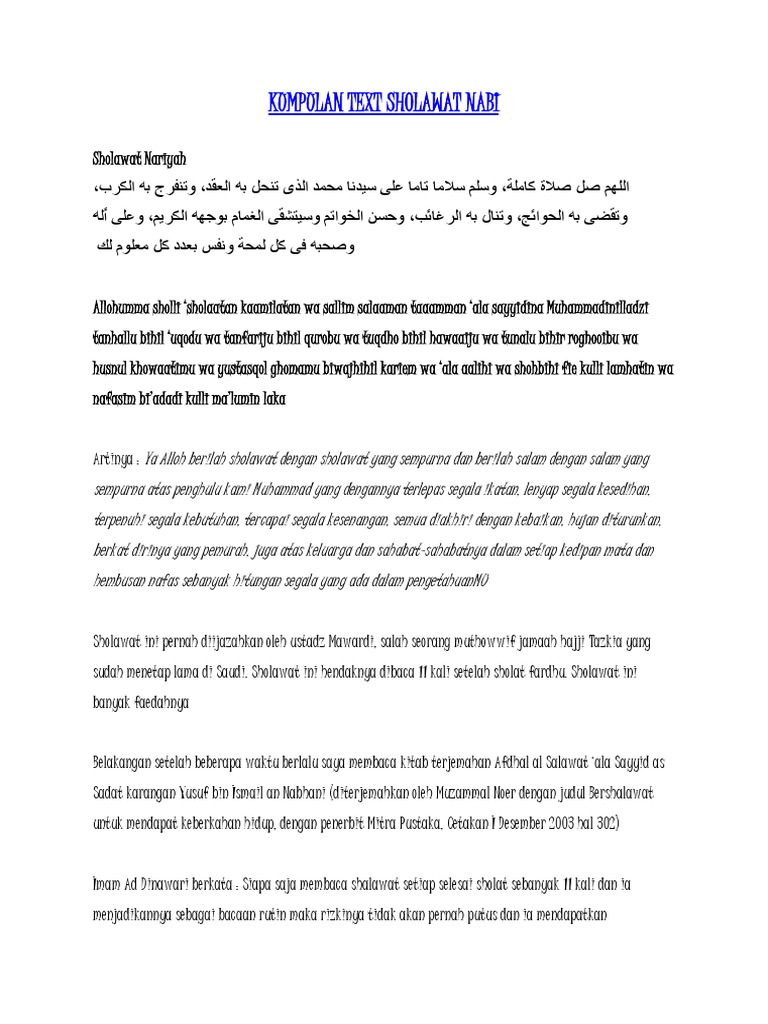 Kumpulan Text Sholawat Nabi