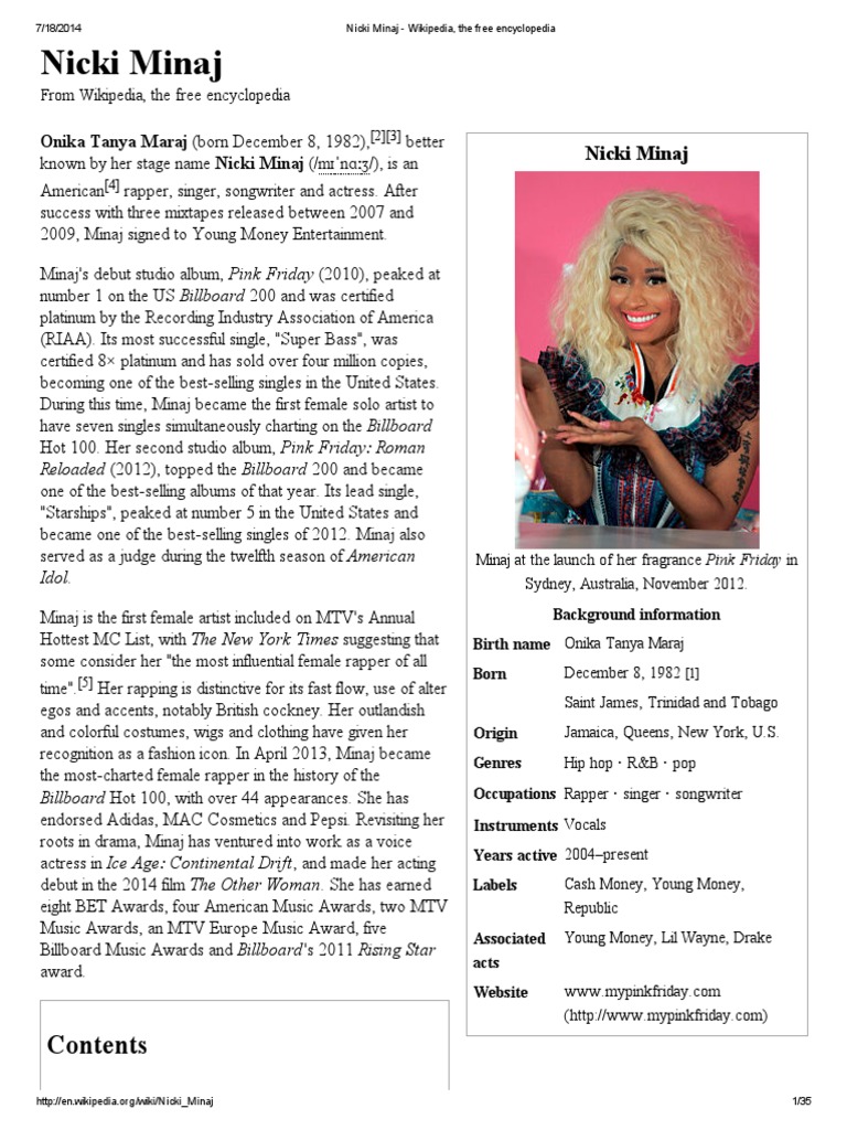 Nicki Minaj Wikipedia The Free Encyclopedia Hip Hop Leisure