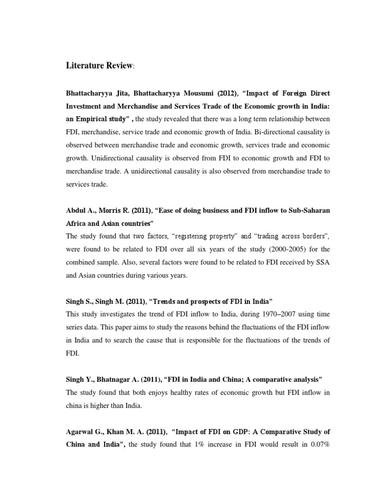 03_literature Review (1) Foreign Direct Investment Economic Growth