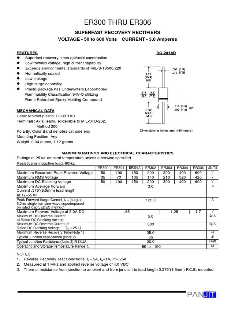 ER306 Fast Diode | PDF | Electrical Impedance | Rectifier
