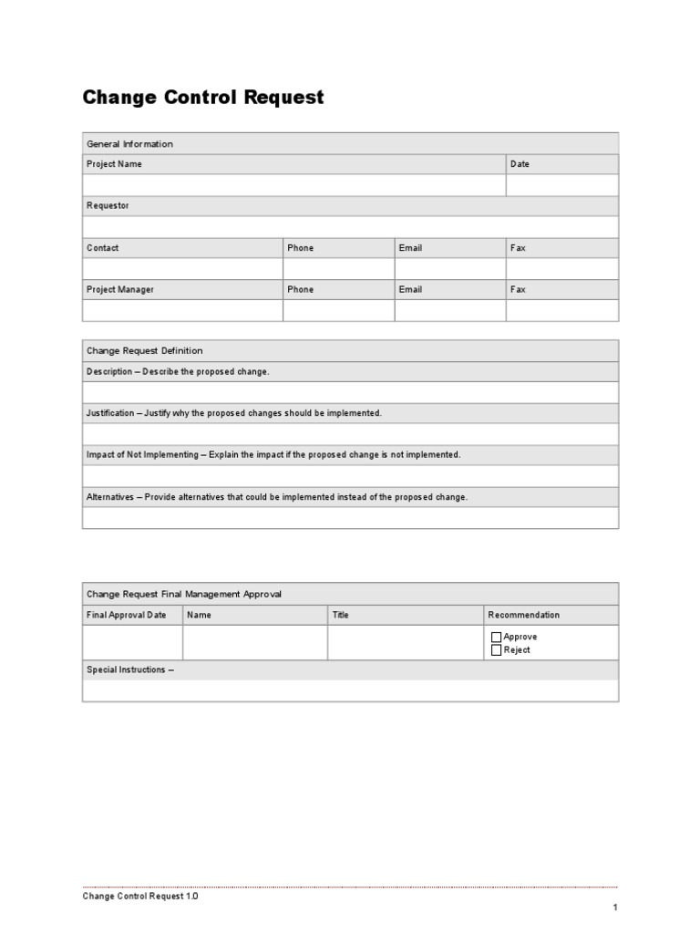 Change Control Request Template | PDF