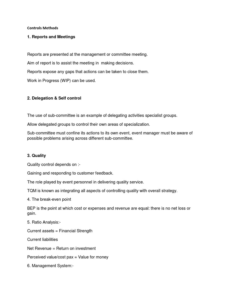 Controls Methods 1. Reports and Meetings | PDF | Career & Growth | Business