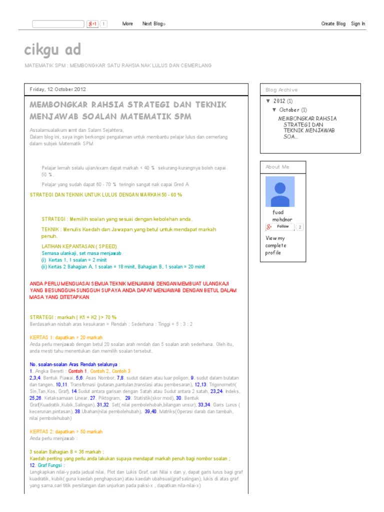 Cikgu Ad Membongkar Rahsia Strategi Dan Teknik Menjawab Soalan Matematik Spm Pdf