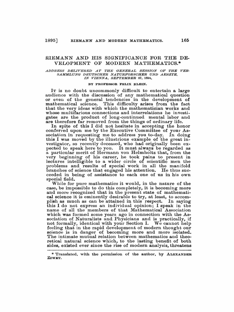 Riemann's Impact on Modern Mathematics | PDF | Geometry | Teaching ...