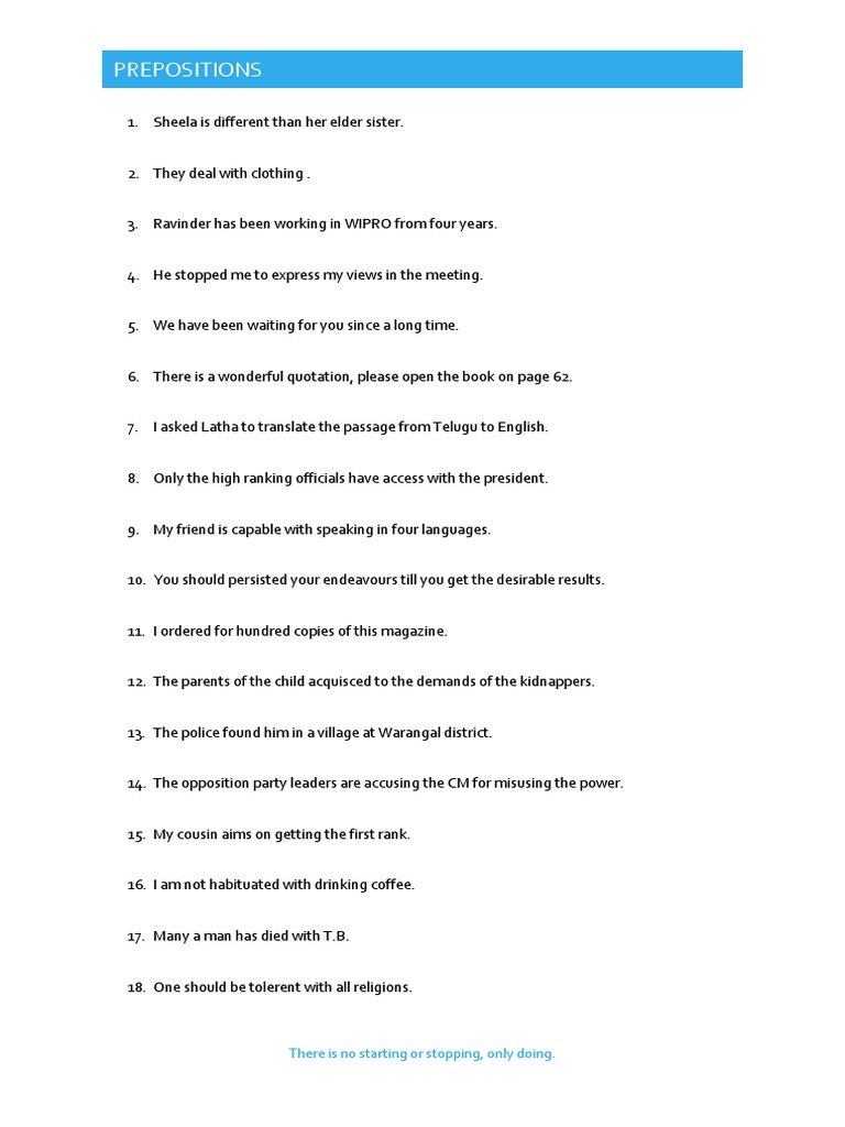 Preposition Usage in Sentences | PDF