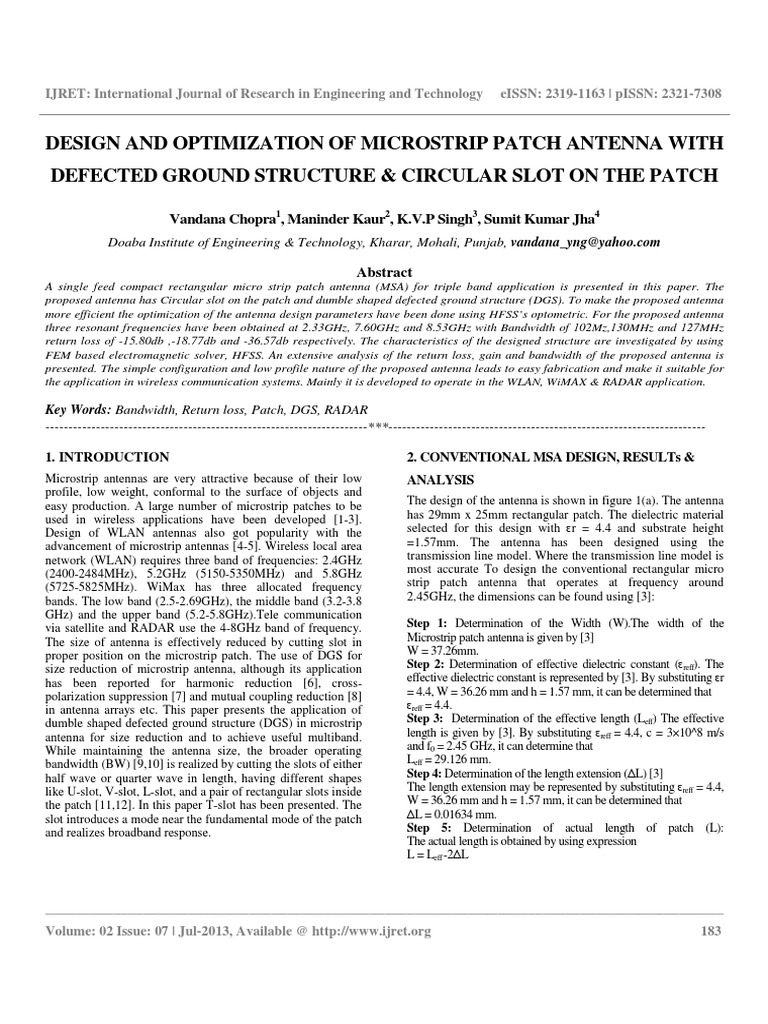 Design and Optimization of Microstrip Patch Antenna With | PDF