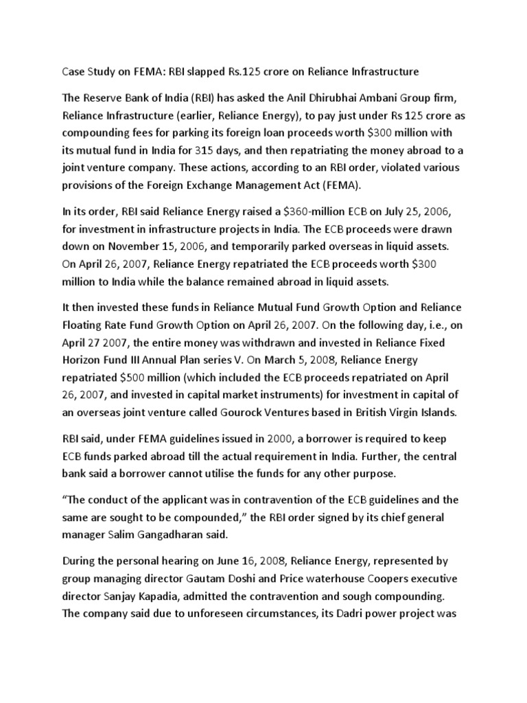 Case Study Of Reliance Pdf Reserve Bank Of India European Central
