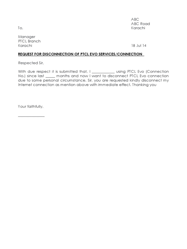 Letter for Internet Disconnection