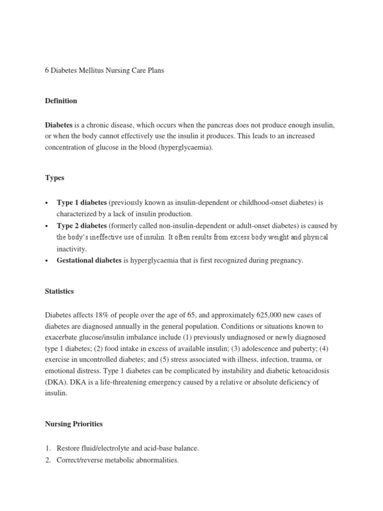 6 Diabetes Mellitus Nursing Care Plans PDF