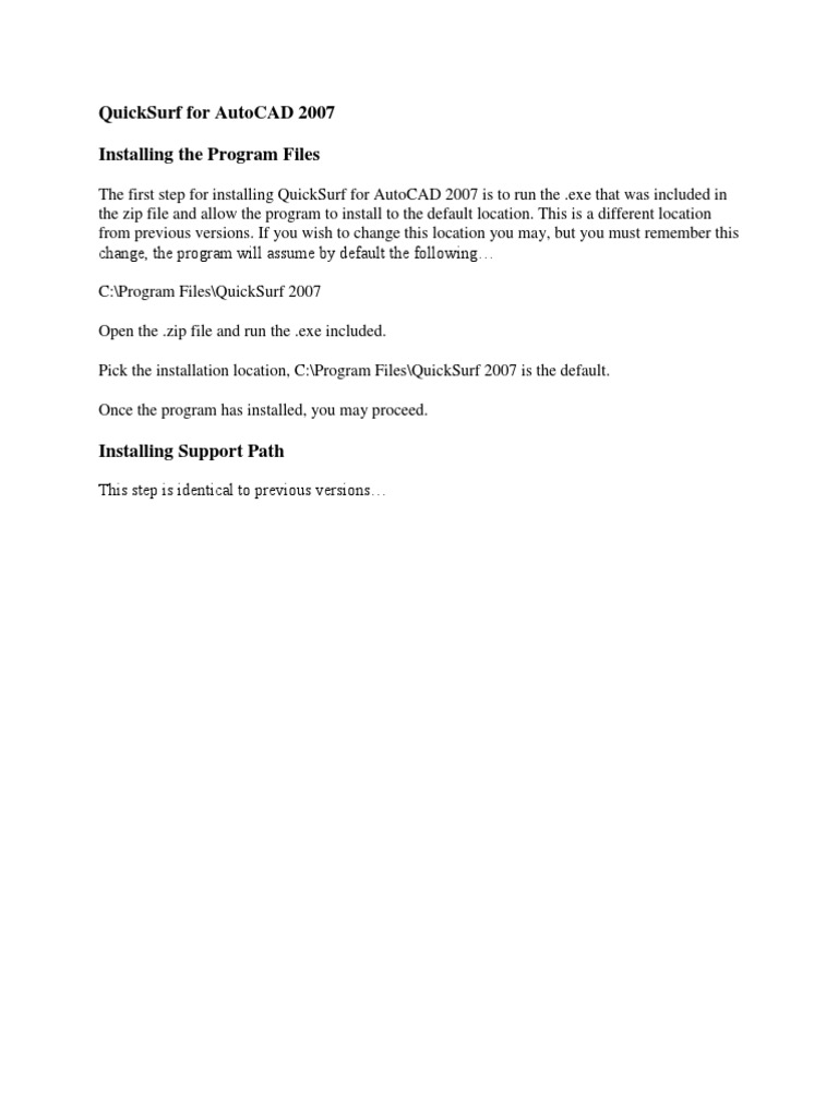 Installing QuickSurf for AutoCAD 2007 | PDF | Menu (Computing) | Auto Cad