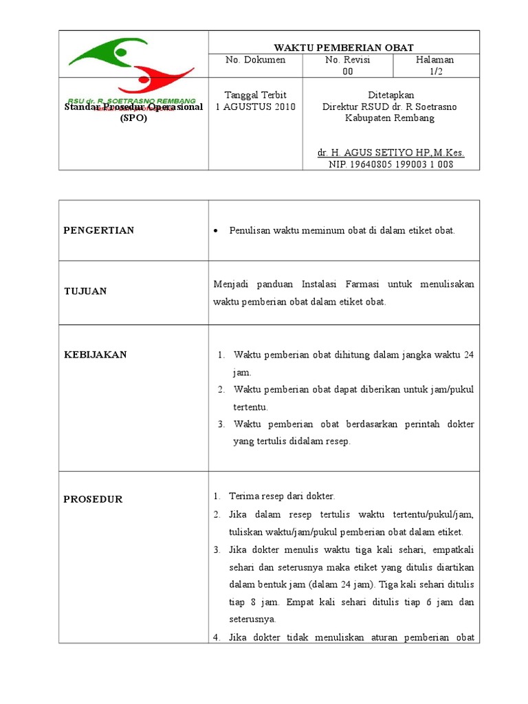 Panduan Waktu Pemberian Obat | PDF