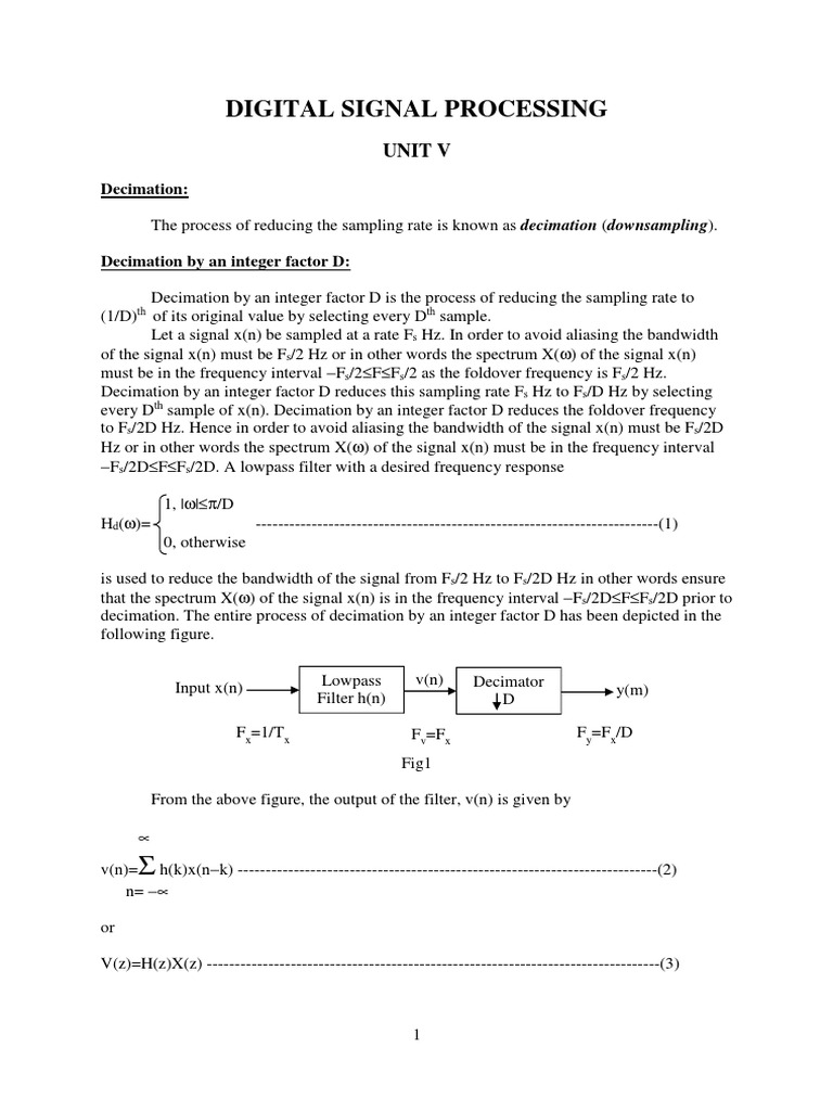 Digital Signal Processing Unit V PDF Algorithms Signal Processing