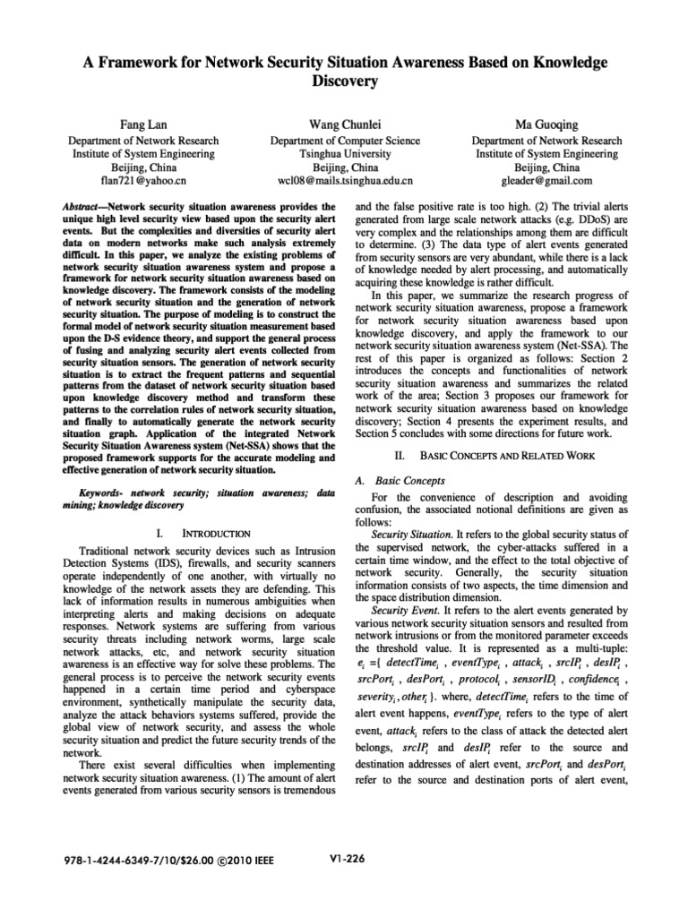A Framework For Network Security Situation Awareness Based On Knowledge ...