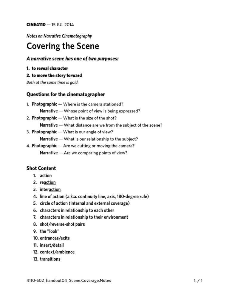 Cinematography Notes on Scene Coverage | PDF