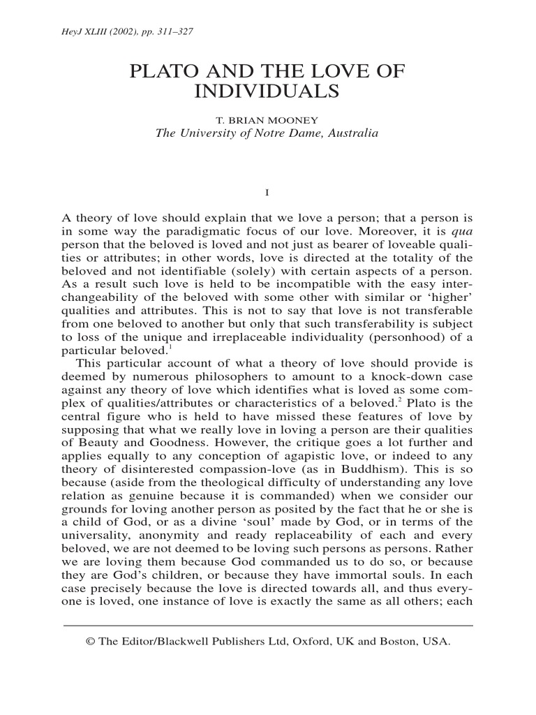 Plato and The Love of Individual PDF Symposium (Plato) Plato