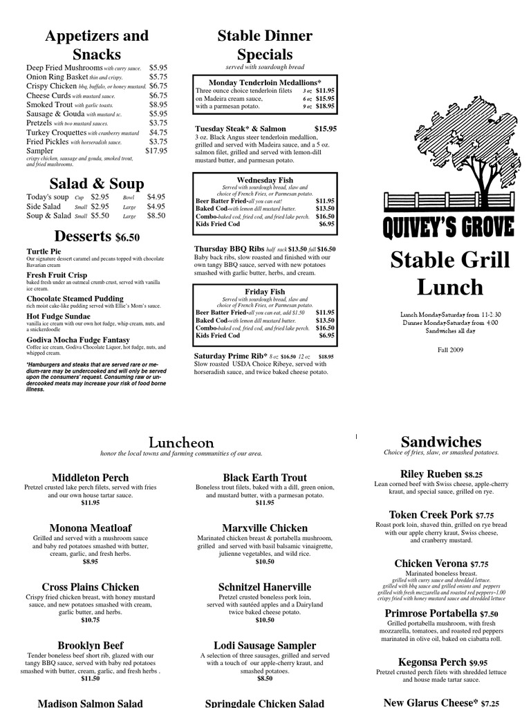 Quivey's Grove Fall Lunch Menu Sausage Mustard (Condiment)