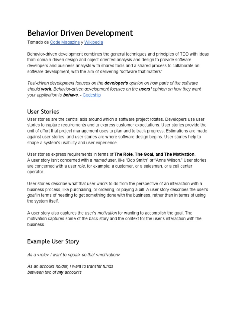 Resumen Behavior Driven Development | PDF | Test Driven Development ...