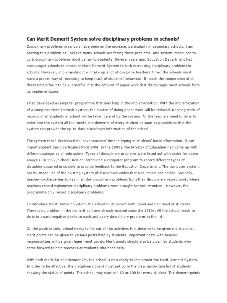 Can Merit Demerit System Solve Disciplinary Problems in | PDF ...