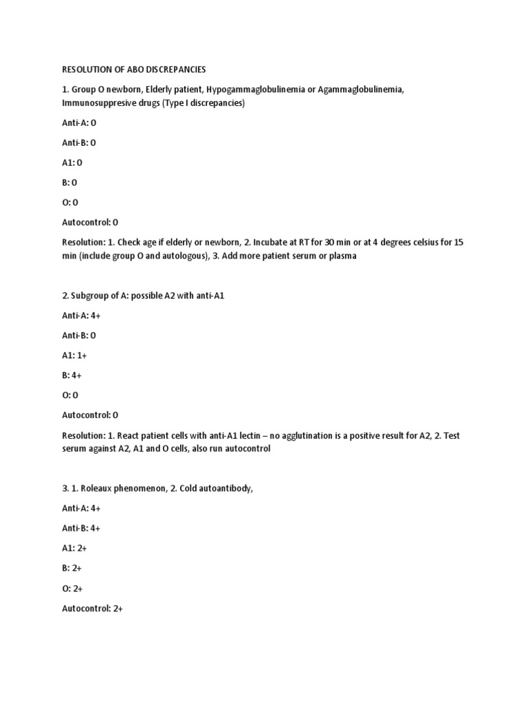 Resolution of Abo Discrepancies