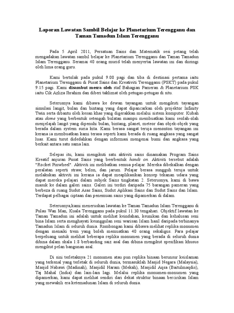 Laporan Lawatan Sambil Belajar Pdf